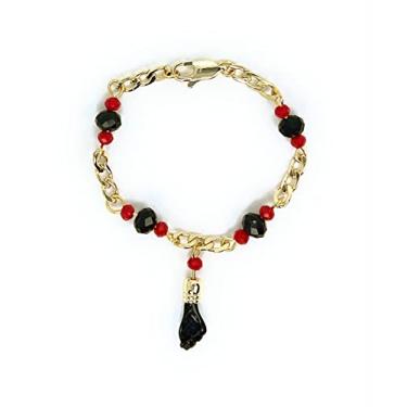 Imagem de RC & J GENERAL Pulseira de mão preta 14KT GP com pingente de olho turco 12,7 cm - AZABACHE MAL DE OJOS BRAZALETE DE 5", 5, Aço inoxidável, Sem pedras preciosas