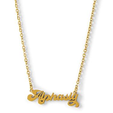 Imagem de Sorority Shop Colar Alpha Sigma Alpha — Design de fonte retrô com revestimento de ouro 18K, presentes Alpha Sigma Alpha para mulheres, One Size, Aço inoxidável, Sem Pedra Preciosa