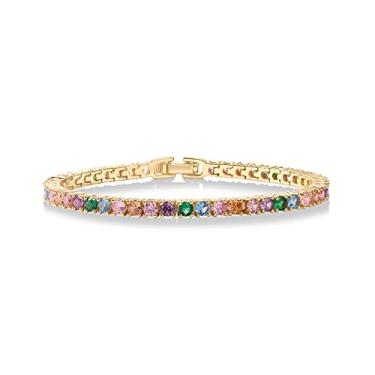 Imagem de PAVOI Pulseira de strass CZ multicolorida banhada a ouro 14K de 3 mm | Pulseira feminina | Tamanho 16,5 a 19,5 cm, 7.5 Inches, Banhado a ouro, Zircônia cúbica