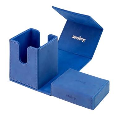 Imagem de Sanseking TCG Commander Deck Box para MTG Commander Deck Box com bandeja de dados de couro de cordeiro Tcg Deck Box Magic Commander Deck Box para MTG TCG CCG (azul Klein)
