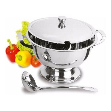 Imagem de Kit Sopeira Em Aço Inox Com Concha Terrina Sopa 2 Litros - Wincy