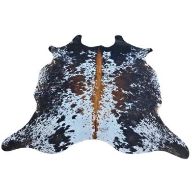Imagem de Tapete de couro de vaca tricolor 100% autêntico - tapete/tapete de pele de animal real para sala de estar, quarto, sala de jantar, etc. - (2,1 m x 1,8 m)