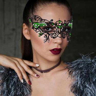 Imagem de Blindery Lace Eye Mask Rhinestone Butterfly Mask crystal Lace Masquerade Mask Women Party for Ball Proms and Party (Green)