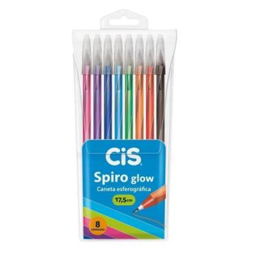 Imagem de Caneta Esferográfica Cis Spiro 0.7mm Glow Estojo C/8 Unidades