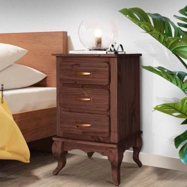 Imagem de Mesa De Cabeceira Grande 3 Gavetas Madeira Maciça Imbuia Shop jm
