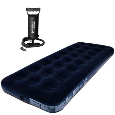 Imagem de Colchão Inflável Solteiro Azul Para Camping E Ar Livre Bel Com Bomba de Ar Compacta Bestway