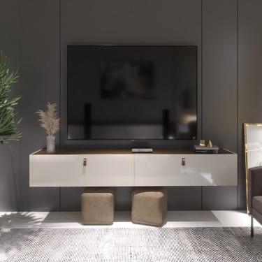 Imagem de Rack Suspenso Para Tv Até 70 Polegadas 2 Portas Grécia 180cm Off White E Freijó