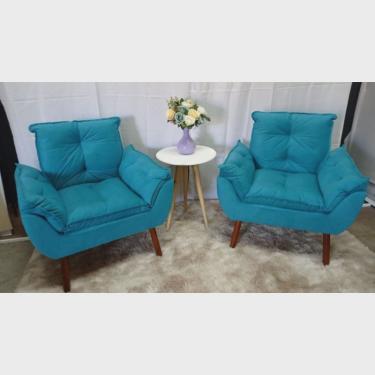 Imagem de Kit com 02 Poltronas Opala Suede Azul Tiffany - Pandora Decor