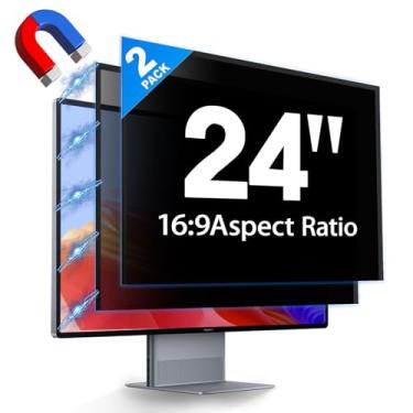 Imagem de JEAPKA Pacote com 2 telas magnéticas de privacidade de computador com design oculto de 24 polegadas, filtro de tela removível para monitor sem moldura widescreen 16:9, proteção antiluz azul, protetor