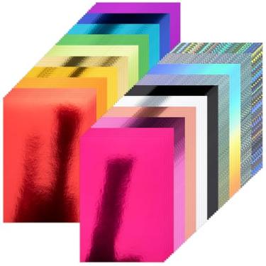 Imagem de Pacote com 108 folhas de papel cartolina metálica, 20 x 30 cm, papel brilhante espelhado colorido 250 g/m² para artes e artesanato, decoração, convites para casamentos e aniversários, materiais para