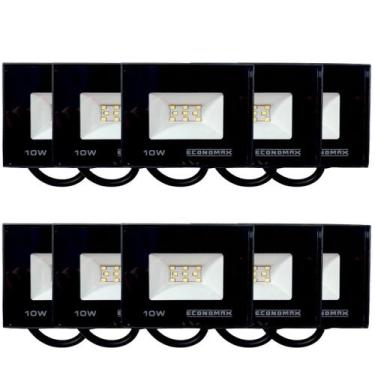 Imagem de Kit 10 Refletor LED 10W Luz Branca Biv Holofote Prova Dágua - Economax