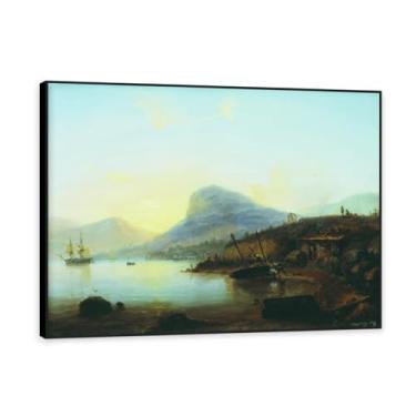 Imagem de Moldura preta. Impressões de Lev Lagorio. Pintura de arte de parede de paisagem marítima. Pôster de reproduções de impressões em tela de paisagem para decoração de casa. (Costa). 50 x 65 cm - 19,7 x