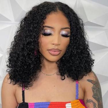 Imagem de Bestdilin Peruca De Cabelo Humano Crespo, 13X6, Hd, Transparente, Renda Frontal, Para Mulheres, Densidade De 220%, Pré-Selecionada Com Baby Hair, Peruca Frontal Curta, Cacheada, De 14 Polegadas, Na