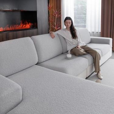 Imagem de OHSIO Capas de almofada de sofá para sofá seccional, capas elásticas macias, laváveis, resistentes ao desgaste, protetor de móveis universal para sala de estar (capas de 2 lugares, cinza claro)
