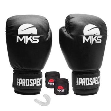 Imagem de Kit Luva Boxe Muay Thai Prospect Preto 16oz + Bandagem + Protetor Buca