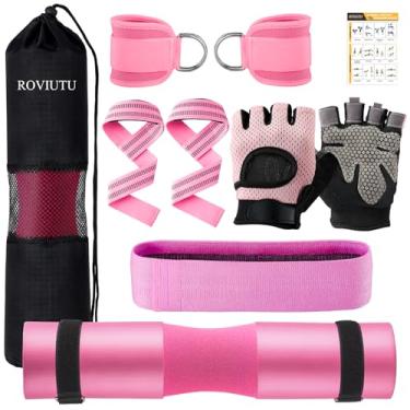 Imagem de Conjunto de almofadas de barra, 10 peças de almofadas de barra para suporte de agachamento e pulmões, com 2 tiras de tornozelo de treino, 2 luvas de treino, 2 tiras de ginástica levantamento de peso,