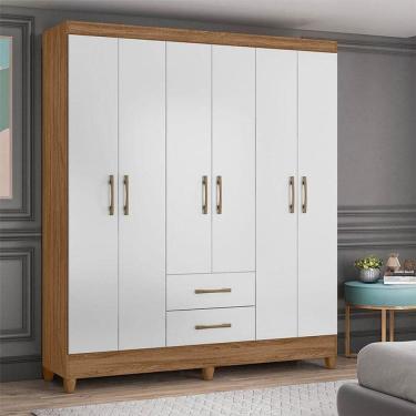 Imagem de Guarda Roupa Casal Ambiente Panamá 6 Portas Naturale Branco - Moval