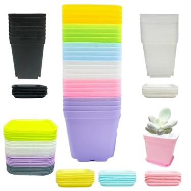 Imagem de Jgalnim 56 peças vasos de plástico para berçário de 7,6 cm, vasos quadrados de mudas de plantas, vasos de flores multicoloridos, pequenos para transplante de ambientes internos e externos, suculentas