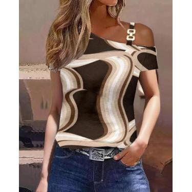 Imagem de Blusa Feminina Elegante com Decote V e Babados - Manga Curta - Casual 