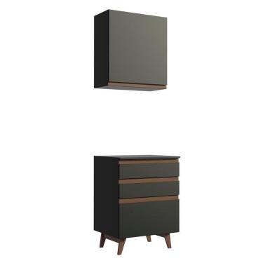 Imagem de Kit Reims com Armário Aéreo e Balcão Preto Madesa