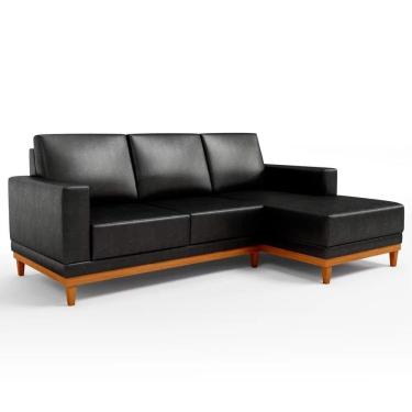 Imagem de Sofá 3 Lugares 200cm Living Com Chaise Direito Sala De Estar Kayrós D05 Sintético Preto - Mpozenato