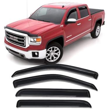 Imagem de Puermto Defletor de vento original de janela lateral, conjunto com 4 protetores de chuva com fita de canal externo, viseira de ventilação para Chevrolet Silverado/GMC Sierra 1500 Crew Cab 2015-2018 2500HD-3500HD cabine dupla 2015-2018