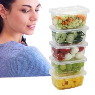 Imagem de Kit 5 Pote Retangular 260ml com Tampa, Jogo Pote Plástico BPA free, Conjunto Pote Mini Retangular Fitness