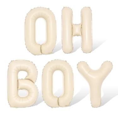 Imagem de Balões OH BOY de 101,6 cm – Jumbo Creme Areia Branca Oh Sinal de Balão para Pano de Fundo Boho Chá de Bebê Infantil Meninos Aniversário Gênero Revelar Decorações de Festa Neutro