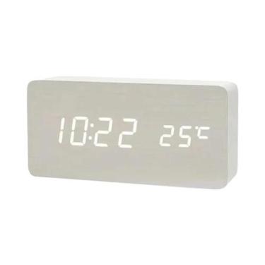 Imagem de Despertador Digital LED De Madeira Com Display De Temperatura Para Dec
