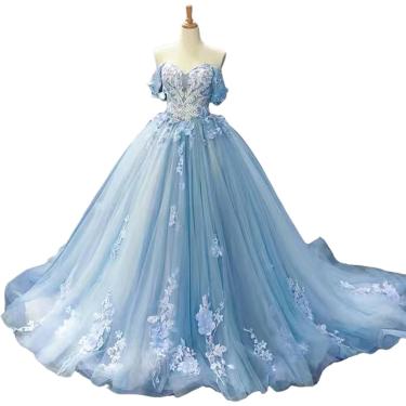 Imagem de Vestidos De Noite Longos, Vestidos De Quinceanera Fora Do Ombro Floral Appliques Prom Ball Gown Vestidos De Damas De Honra