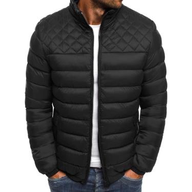 Imagem de Jaqueta Masculina De Ajuste Regular De Cor Sólida Gola Alta Jaqueta Acolchoada Masculina Engrossar Jaqueta Masculina Quente Moda Casual Jaqueta De Esqui Masculina Confortável Jaq, C-Black, S
