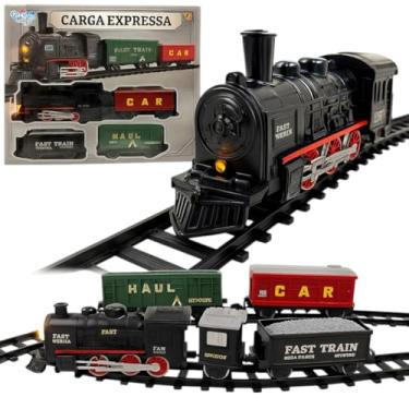 Imagem de Trem de Brinquedo Carga Expressa, 320cm de Trilho, com Locomotiva e 3 Vagões, Funciona à Pilha