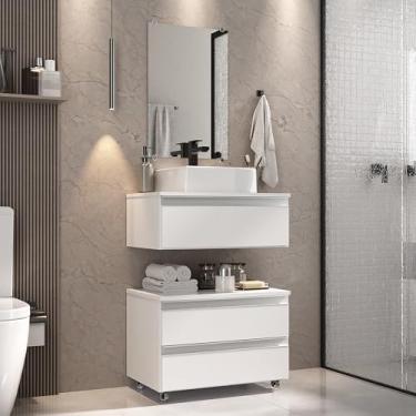 Imagem de Gabinete Banheiro Creta 60cm (02 armários + cuba + espelho) (Branco Inteiro)