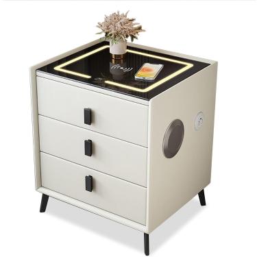 Imagem de Mesa De Cabeceira Led Inteligente Com 3 Gavetas, Mesa De Cabeceira Com Estação De Carregamento Armazenamento Sem Fio, Mesa Lateral Com Alto-falante Bluetooth, Mesa De Cabeceira, Bianco