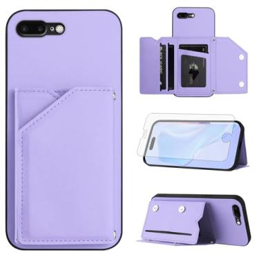 Imagem de Asuwish Capa de telefone para iPhone 7plus 8plus 7/8 Plus capa carteira com protetor de tela suporte suporte para cartão de crédito alça transversal cordão de couro celular i Phone7s 7s + 7+ 8s 8+