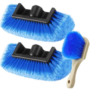 Imagem de Vesici 2 peças de cabeça de escova de lavagem de carro de 25 cm com fluxo de cerdas macias para limpeza de carro com 1 escova de roda de cerdas rígidas para fachadas de motorboat RV de casas, tapete