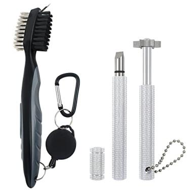 Imagem de VIPMOON Kit de limpeza de taco de golfe, 2 ferramentas de apontador de sulcos e 1 escova de limpeza de clube retrátil, ferramenta de re-sulco para acessórios de golfe para homens (prata)