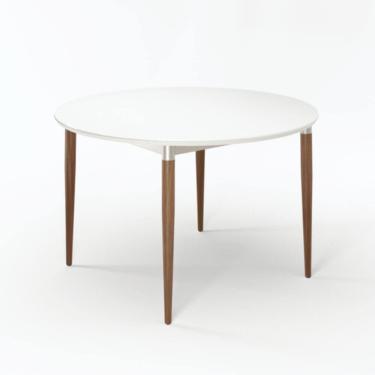 Imagem de Mesa de Jantar Redonda com Tampo de Vidro Abbey Natural e Off White 115cm