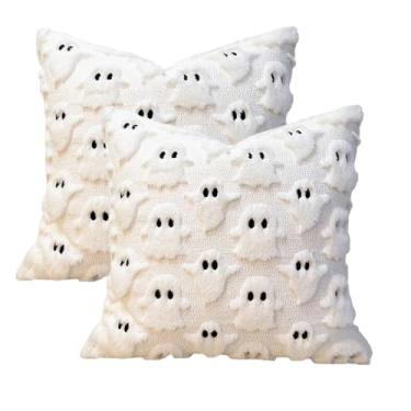 Imagem de Capas de almofada fantasma de Halloween 45,7 x 45,7 cm, pacote com 2 fronhas de almofada fantasma de Halloween, capas decorativas para sofás, poltronas, cama, quarto, sala de estar, férias, decoração