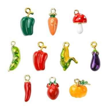 Imagem de UR URLIFEHALL 20 peças, 10 estilos, pingentes de vegetais esmaltados coloridos abóbora, cogumelo, cenoura, pingentes para colar faça você mesmo, pulseira, brincos, fabricação de joias
