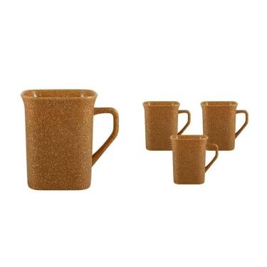 Imagem de Kit 4 Canecas Quadrada Fibra Madeira Green 250Ml
