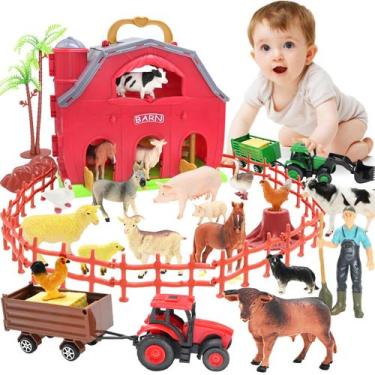Imagem de Brinquedo Big Red Barn Farm Animals com trator para crianças BOLZRA
