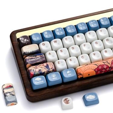 Imagem de OHY XVX MOA Profile Conjunto de teclas PBT com tema japonês Fuji Mountain, 140 teclas cremosas personalizadas para teclados mecânicos layout dos EUA - azul cremoso wuzhouqianzhu
