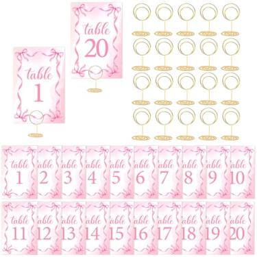 Imagem de CORNER LACE Números de mesa de laço rosa 1-20 com 20 peças de porta-cartões dourados - 10 x 15 cm, decoração de centro de mesa elegante para casamento, aniversário, chá de bebê, recepção de