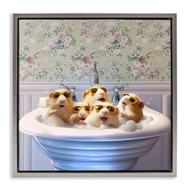 Imagem de Stupell Industries Desenho de arte de parede em tela flutuante cinza para porquinhos-da-índia por Jim Baldwin, 45,7 x 45,7 cm