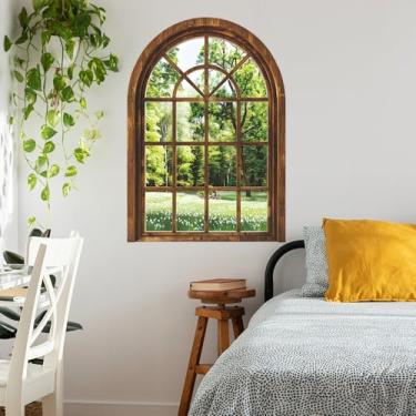 Imagem de ZARROUEA Adesivos de parede 3D adesivos de parede de janela falsos, paisagem de jardim arqueado, decalques de janela, adesivos de parede de paisagem, removível, estilo natural, janela falsa decorativa