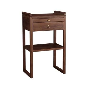 Imagem de Prateleira de altar budista pequena e moderna mesa de altar buda estilo chinês, nogueira preta com gaveta e incenso (pequena)