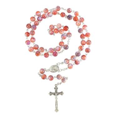 Imagem de Rosário católico para mulheres, colar feito à mão com imitação de pérola de vidro, presentes de primeira comunhão, presentes cristãos de cruz de parede