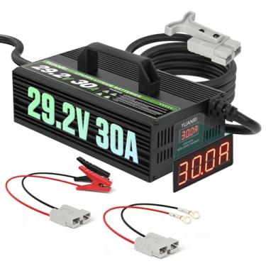 Imagem de Carregador de bateria de lítio 29,2V 30A 24V LiFePO4 carregador de bateria, visor LCD, despertar 0V, carregador de lítio inteligente de 30 AMP para baterias LiFePO4 de 25,6 V para solar/RVs/marítimo