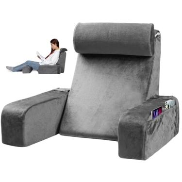 Imagem de Travesseiro de leitura para sentar na cama adulto - Travesseiro de costas para cama sentado - Travesseiro de suporte para as costas com rolo e braços removíveis - Almofadas de leitura e descanso de
